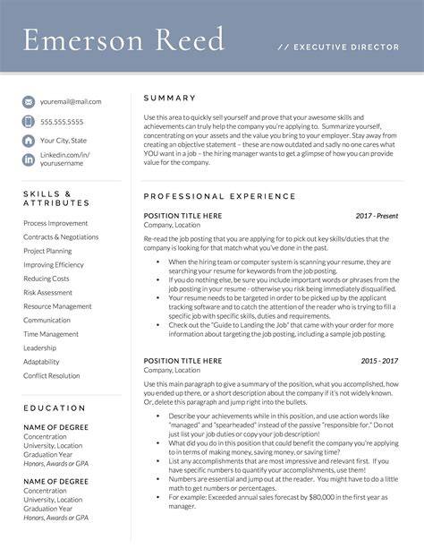 Resume Templates For Executive Positions