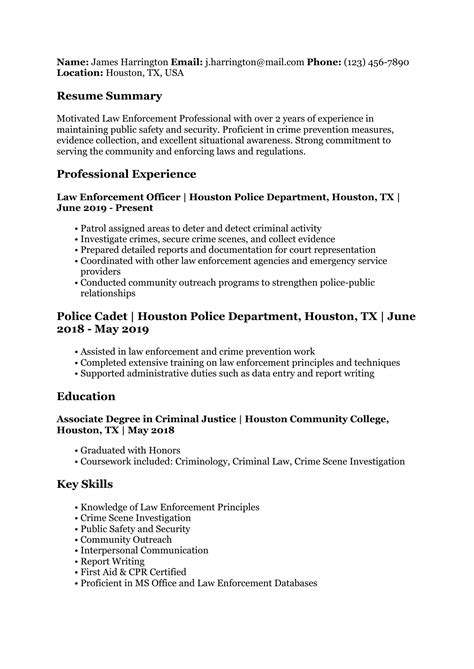 Resume Templates For Law Enforcement
