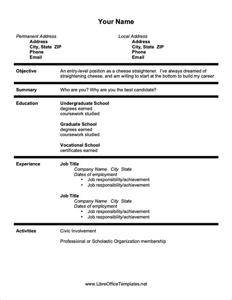 Resume Templates For Libre