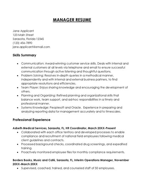 Resume Templates Manager Positions