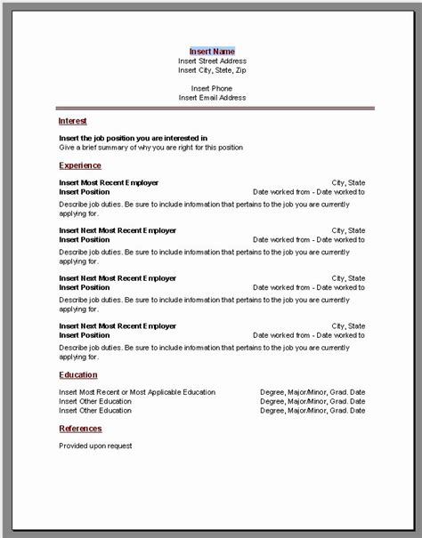 Resume Templates On Word 2007