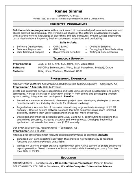 Resume Templates Word Computer Programmer