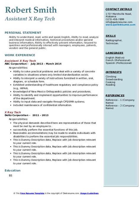 Resume X Ray Tech Examples