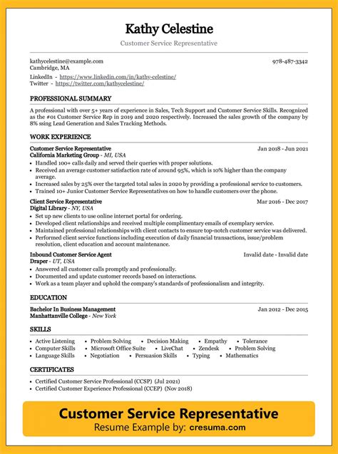Resumes Samples For Customer Service