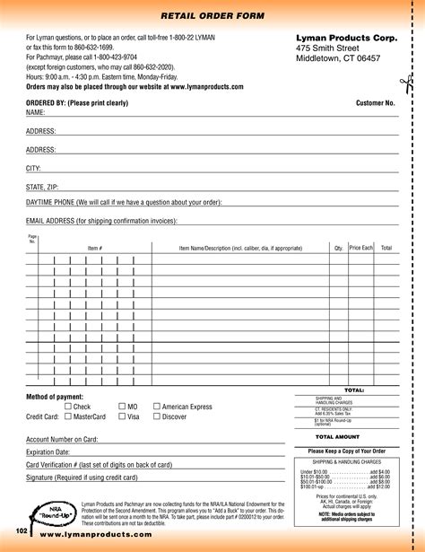 Printable Retail Order Form Templates at