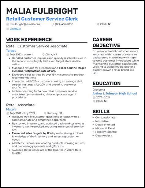 Retail Customer Service Resume Examples 2019