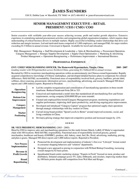 Retail Executive Resume Example