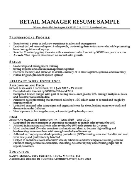 Retail Management Resume Samples