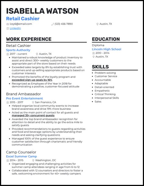 Retail Resume Cashier