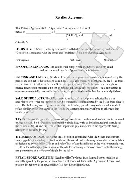 Retailer Agreement Template