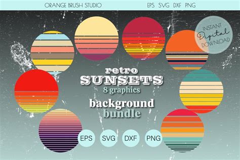 Download Retro Background Sunsets SVG, PNG Bundle Files DXF Files