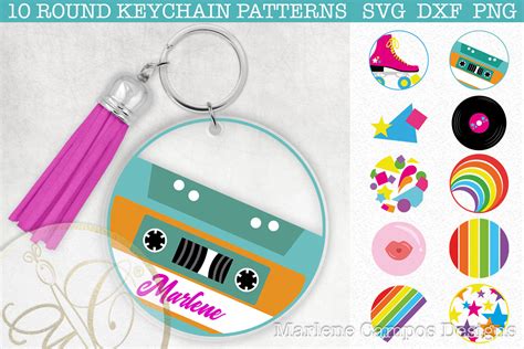Download Retro Round Keychain Pattern SVG Cut Files