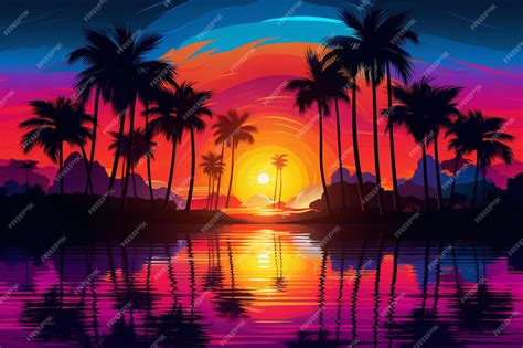 Download Retro Sunset - Palm Trees - Summer... Files Free PSD Mockups
