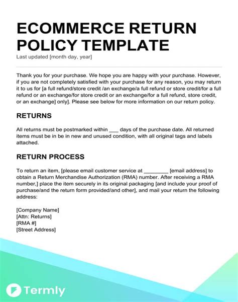 Return Policy Email Template
