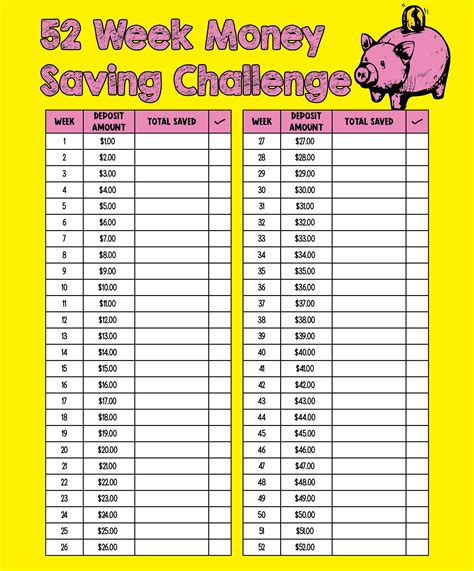 Reverse 52 Week Money Challenge Printable