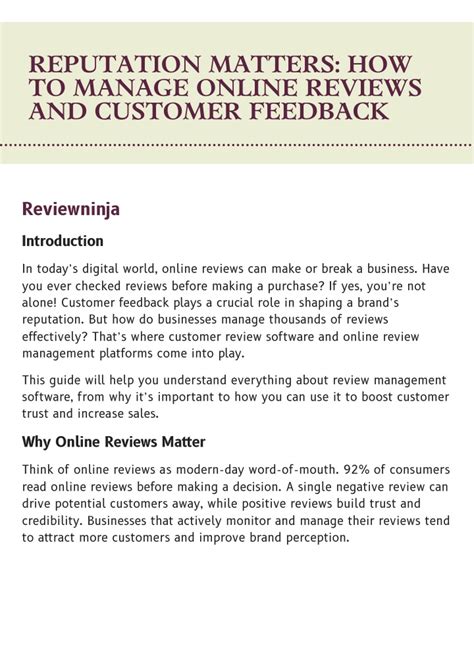 Reviews and Reputation Matters