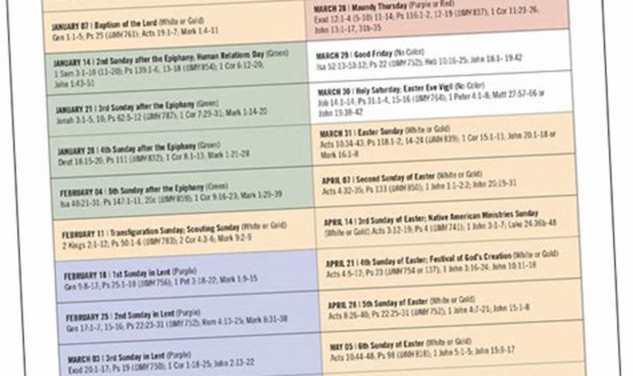 Revised Common Lectionary 2024 Calendar
