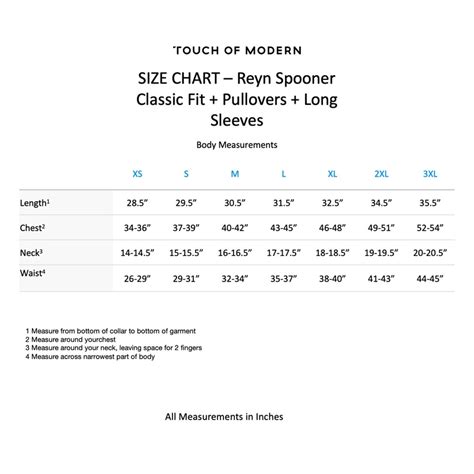 Reyn Spooner Size Chart