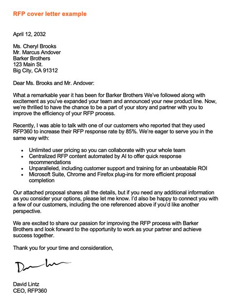 Rfp Response Cover Letter Sample