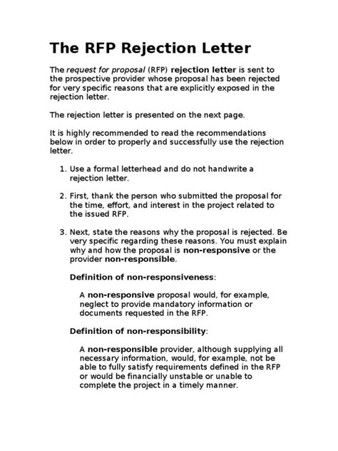 Rfp Rejection Letter Template