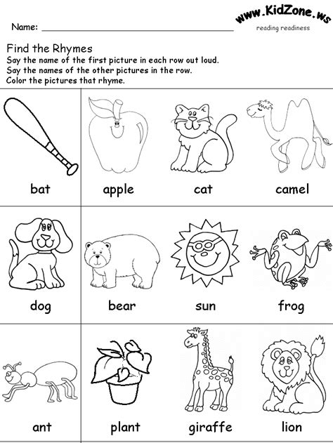 Rhyme Words For Kindergarten Worksheets