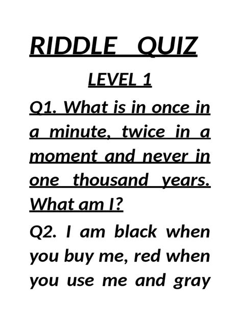 Riddle Quiz Pdf