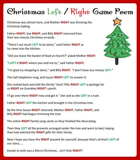 Right Left Christmas Gift Exchange Story Free Printable