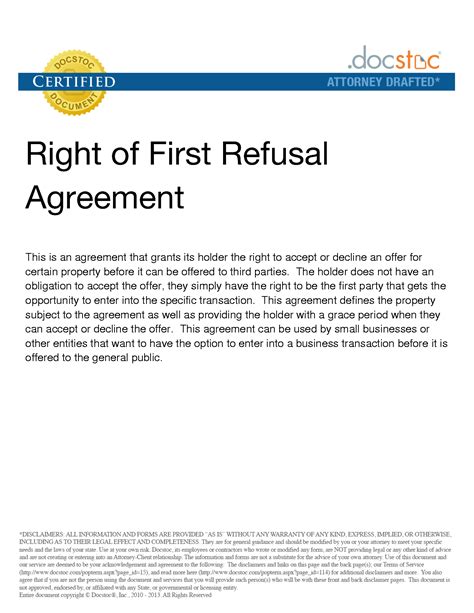 Right Of First Offer Template