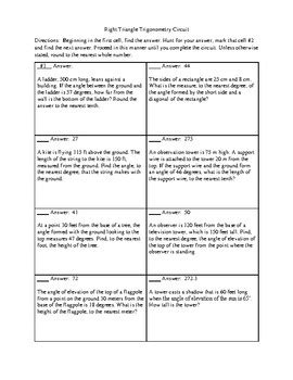 Right Triangle Trigonometry Word Problems Circuit by angela calvin