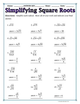 Right Triangles - Simplifying Square Roots Chart and Worksheet Freebie!