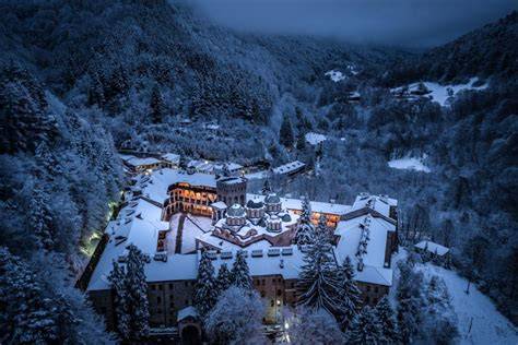 Rila Monastery covered in snow