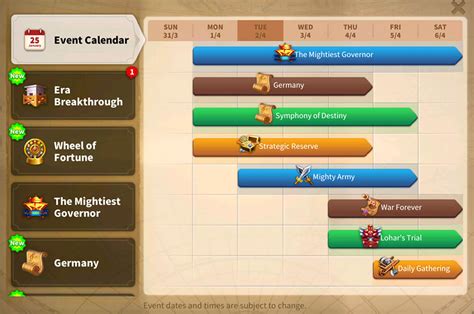 Rise Of Kingdoms Calendar