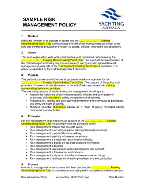 Risk Management Policy And Procedure Template Risk management