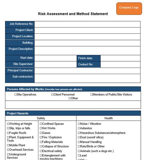 Risk Assessment And Method Statement Template