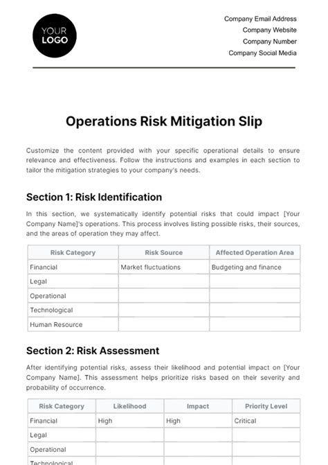 Risk Mitigation Report Template - PROFESSIONAL TEMPLATES | PROFESSIONAL TEMPLATES