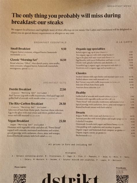 Ritz Carlton Breakfast Menu
