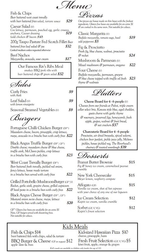 Riverhead Tavern Menu