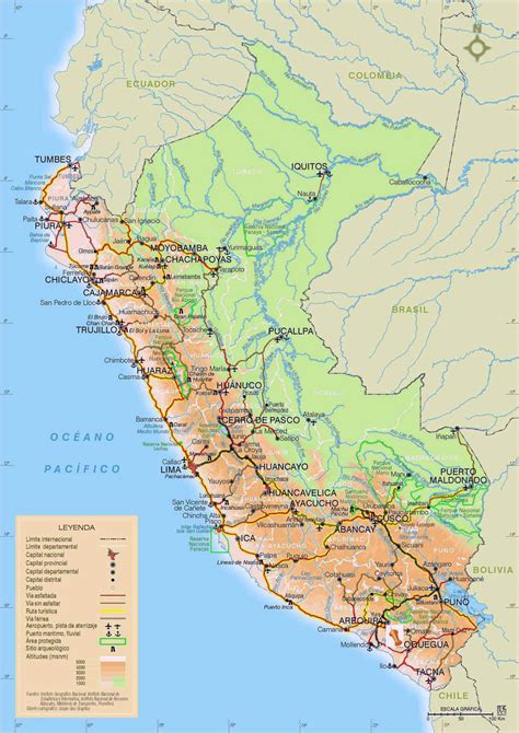 Large detailed political and administrative map of Peru with roads