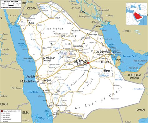 Detailed road map of Saudi Arabia. Saudi Arabia detailed road map