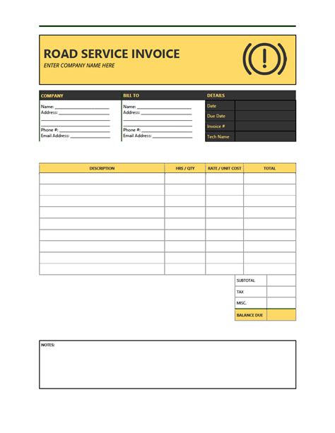 Road Service Invoice Template