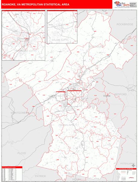Roanoke County, VA Wall Map Premium Style by MarketMAPS