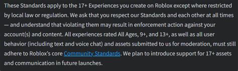 Roblox 17+ Policy Standards – Roblox Support