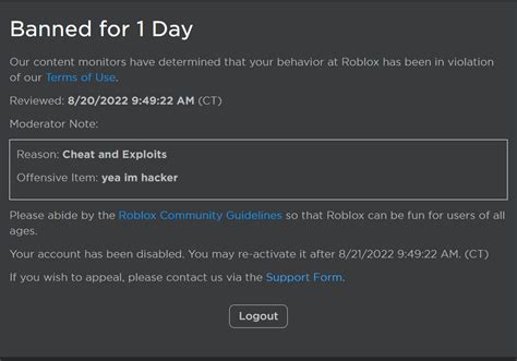 Roblox Banned for saying \"yea im hacker\". Roblox moderators can\'t 