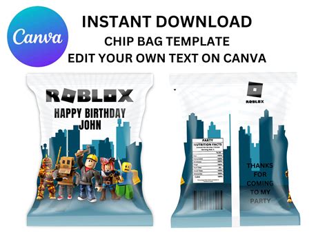 Roblox Chip Bag Template Stickers Label Instant Editable and - Etsy