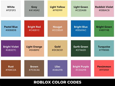 Roblox Color Codes – HTML Color Codes