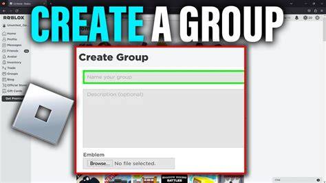 Halaman antarmuka untuk membuat grup baru di Roblox