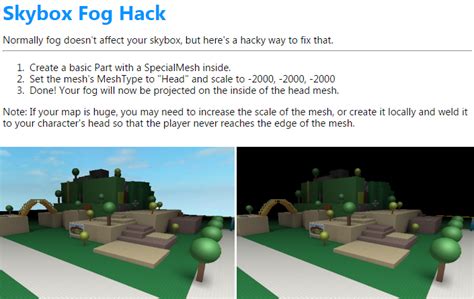 Roblox Dev Tips on Twitter: \"Hack: Here\'s a way to make fog project 