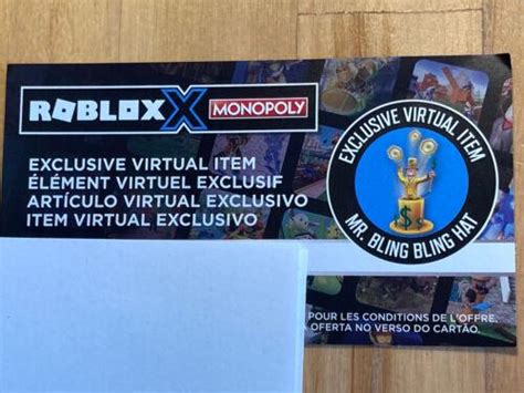 Roblox Monopoly Game Toy Code Only Mr. Bling Bling Hat Rare 