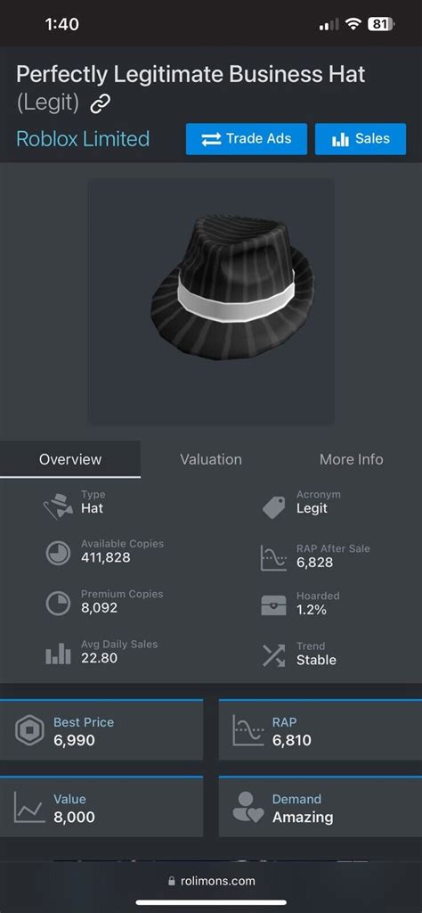 Roblox Perfectly Legitimate Business Hat CHEAPEST AND FAST 