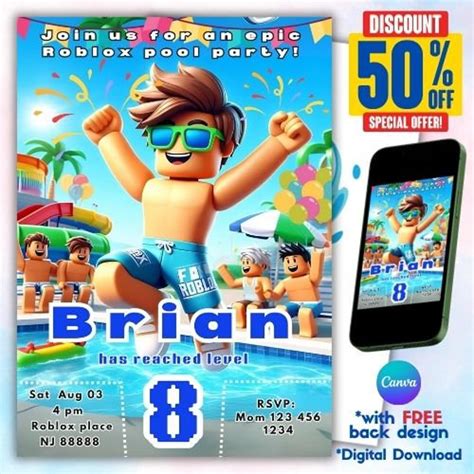 Roblox Pool Party Invitation - Etsy